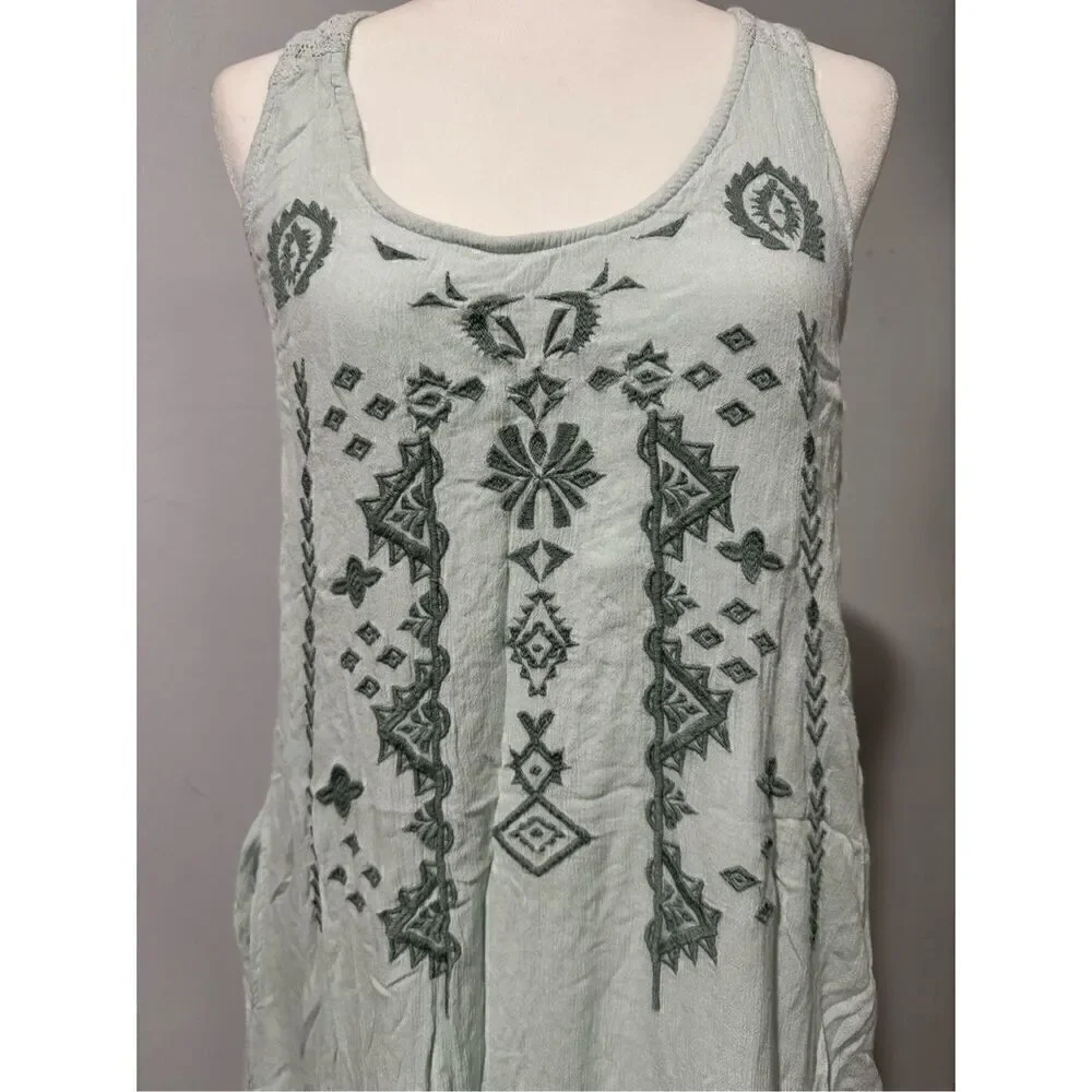 Soft Surroundings embroidered mini dress crouched back top boho with pockets M